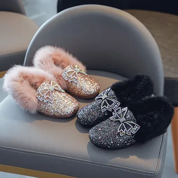 Зима 2020 Нова детски обувки children plus velvet Bean обувки girls wool cotton обувки shoes princess обувки shoes