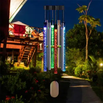 Led цветни слънчева енергия, вятър звън на Кристал цветни балона водоустойчив открит камбанен звън слънчева светлина за градина Коледа домашен интериор