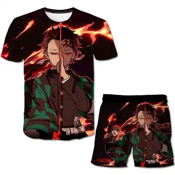 Демон убиец Майк деца смешно 3D момичета дрехи Япония аниме Kimetsu не Yaiba графичен тениска къси панталони мода костюм градинска топ