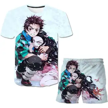 Демон убиец Майк деца смешно 3D момичета дрехи Япония аниме Kimetsu не Yaiba графичен тениска къси панталони мода костюм градинска топ