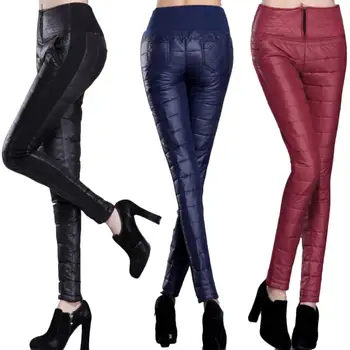 Зимните двустранни пухени памучни по-дебели панталони дамски дрехи с висока талия молив панталони ветроупорен топли панталони 3 цвят по избор