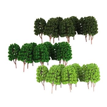 30шт пластмасова зелена модел на дърво 1/100 ХО мащаб макет за влака жп озеленяване на сградата Хо модел на железопътна линия