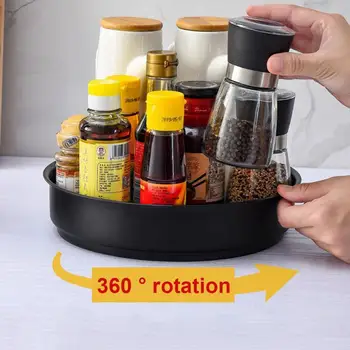 неръждаема стомана 360 въртяща се тава кухня контейнер за съхранение на подправки буркан закуски козметични тава кухня подправки кутии за съхранение