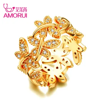 AMORUI Fashion AAA CZ Циркон розово злато/сребро цвят пръстени за жени австрийски Кристал сватба / годежен пръстен бижутата