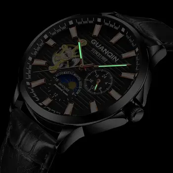GUANQIN 2020 нови часовници мъжки водоустойчив автоматично светещи мъжки часовници най-добрата марка на луксозни скелет часовници мъжки кожени erkek кол saati