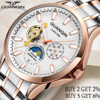 GUANQIN 2020 нови часовници мъжки водоустойчив автоматично светещи мъжки часовници най-добрата марка на луксозни скелет часовници мъжки кожени erkek кол saati