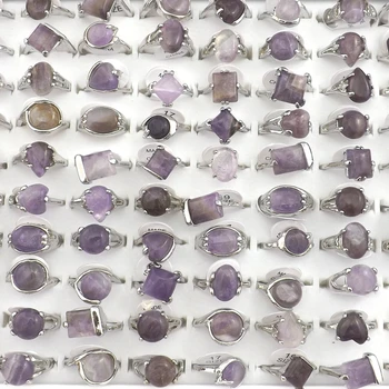 Натурален лилаво Crystal Камък на пръстена европейски стил женски пръстен Bague 50шт подарък за Свети Валентин