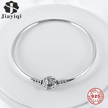 Jiayiqi сребърна гривна 925 сребро маслина лист кръгли гладки тръбна гривни за жени Fit Brand направи си САМ Бижута 17 18 19 20 см