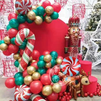 1 комплект 97шт Коледен балон венец арка комплект червено бяло бонбони, балони, 3D елен фолио топката САМ Дядо Коледа Навидад бастуни глобуси