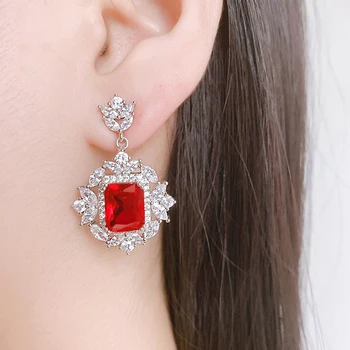 JoiasHome модни 925 сребърни дамски обици творчески стил с рубиновым скъпоценния камък бижута за жени сватбени пътуване подаръци глоба