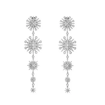 HIBRIDE луксозни дълги модни звезди цирконии жени сватбена мода пиърсинг сребърен цвят пискюл обеци brincos Bijoux E-896
