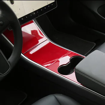 Жълт червен бял 4 Цвят карбон модел ABS център притежател на чаша панел на конзолата на капака рамка покритие За Тесла Модел 3 2017-2020