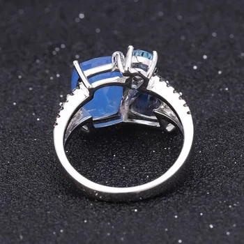 GEM'S BALLET Natural Aqua-blue Calcedony геометрични ежедневни бижута 925 сребро пръстен обеци комплект бижута за жени, подарък