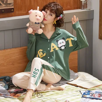 Yixuan пижами Дамски пролет есен памук, с дълги ръкави хеджиране ежедневни зимни пижами, домашно обслужване на дами корейски нощници