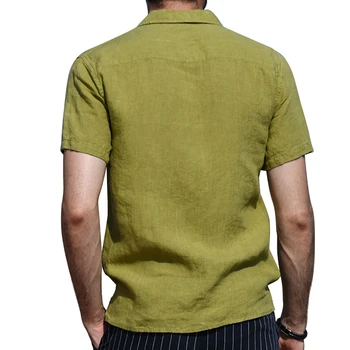 Мъжете Smart Casual плътен отложной яка памучен бельо тениска Tee Господа свободен къс ръкав, V-образно деколте топ с копчета