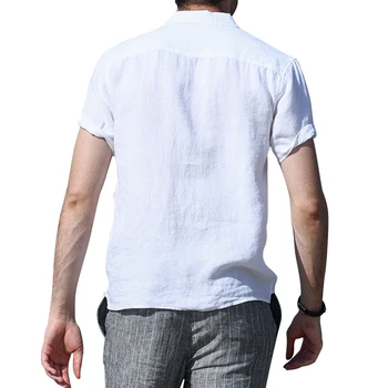 Мъжете Smart Casual плътен отложной яка памучен бельо тениска Tee Господа свободен къс ръкав, V-образно деколте топ с копчета