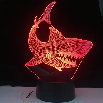 Цвят на сменяеми LED 3D илюзия визуален лека нощ украса спални светлината новост маса с настолна лампа детски подарък акула риба