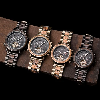 BOBO BIRD 2020 мъжки дървени часовници двойка механични часовници, автоматични часовници мъжки жените хронограф персонализирате relogio
