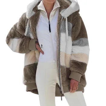 Дамско зимно палто мода дамско яке жена ежедневни топло място каре Дамски дрехи с качулка, цип дамско палто облекло #W