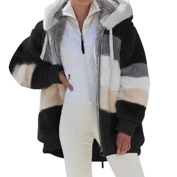 Дамско зимно палто мода дамско яке жена ежедневни топло място каре Дамски дрехи с качулка, цип дамско палто облекло #W