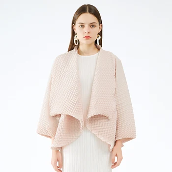 Miyake собственоръчно плиссированная яке за жени 2020 базова корейската мода есен-зима дълъг ръкав прилеп плюс размер шал яка на палто