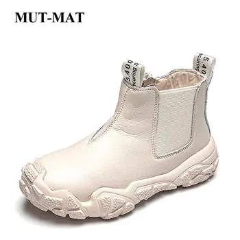 Детски обувки за момчета и момичета Автентични Кожени Martin Ботуши 2020 New Fashion For Warm Winter плюшени ботуши с мека дъно нескользящие