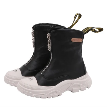 Детски обувки за момчета и момичета Автентични Кожени Martin Ботуши 2020 New Fashion For Warm Winter плюшени ботуши с мека дъно нескользящие