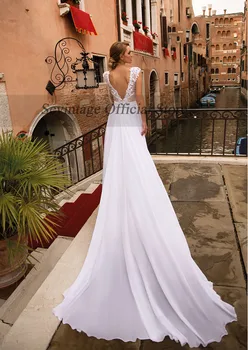 Sevintage Boho дантела сватбени рокли с нос апликация шифон плаж рокля на булката принцеса жени сватбена рокля 2021