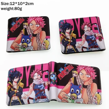 Аниме Fairy Tail Natsu На Пу къса портфейла двойни фото карти на притежателя слоеве на кожата момчета момичета монета джоб с цип цвят на чантата