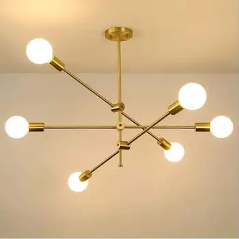 Модерен спътник полилей тавана лампа матиран месинг подвесное осветление златото е метал окачен лампа 6-светлина за хранене