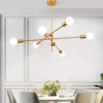 Модерен спътник полилей тавана лампа матиран месинг подвесное осветление златото е метал окачен лампа 6-светлина за хранене