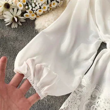 2020 нов щанд яка дълъг фенер ръкави шифон риза дамски плътен цвят на корейската мода дрехи елегантна блуза върховете дантела