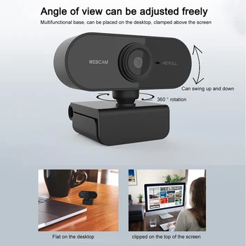 SeenDa 1080P уеб камера Full HD уеб камера за компютър, видео конферентна клас уеб-камера с микрофон 360 градуса-регулиране на USB уеб камера