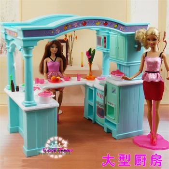 Супер голям размер на Зелена Отворен Кухненски мебели за кукла къща на Барби аксесоари за играчки