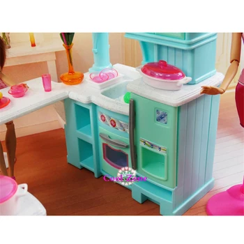 Супер голям размер на Зелена Отворен Кухненски мебели за кукла къща на Барби аксесоари за играчки