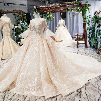 HTL681 Дубай луксозни сватбени рокли royal train flare ръкав без гръб pleat във сватбени рокли vestidos de noiva 2020