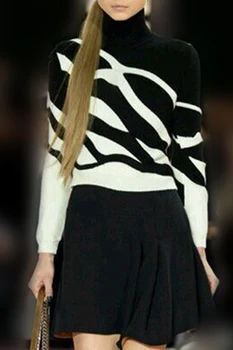 Знаменитост поло в черно и бяло шарен пуловер женски пуловер пуловер есен и зима луксозен дизайнерски Дамски дрехи