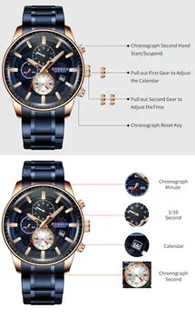 Нови мъжки часовник Curren 8362 луксозна марка мода водоустойчив хронограф кварцов ръчен часовник от неръждаема стомана Спорт эркек брой Саати