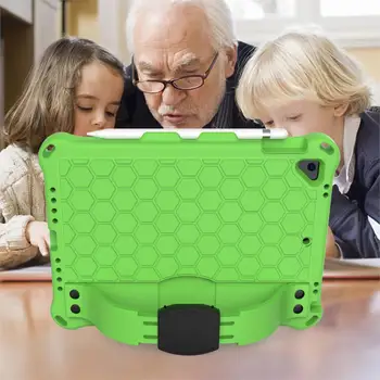 За iPad 9.7 2017 2018 Case Honeycomb Stand Handle Child Kid гумен калъф за iPad 5 6 Air 1 2 9.7 Pro Case слот презрамка