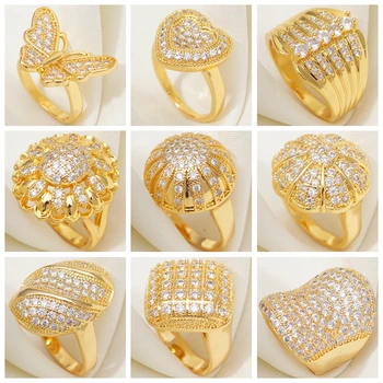 Булката сватбена мода бижута анилл проправи кубичен цирконий Crystal пръстени за жени, мъже цвят на жълто злато пръстен франзели се изсипва femme
