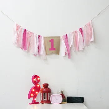 Розовата роза червена лента банер индивидуални рожден ден на Baby Shower флаг стол детски венец бонбони бар украса