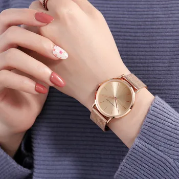 Дамски часовници е от неръждаема стомана мрежест каишка Япония кварцов механизъм водоустойчив жени пълен rose gold дамски часовници дропшиппинг