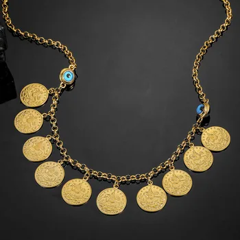 50 см мода класически пари монета Кристали, висулка колие мюсюлмански уроки Огърлица за жени Близък Изток Арабски бижута подаръци