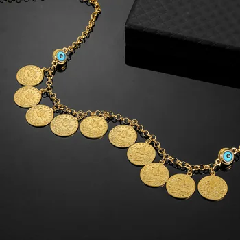 50 см мода класически пари монета Кристали, висулка колие мюсюлмански уроки Огърлица за жени Близък Изток Арабски бижута подаръци