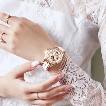 Моден дамски автоматичен часовник механичен дамски часовник пеперуда керамични, от неръждаема стомана, дамски Ръчни часовници подаръци Montre Femme