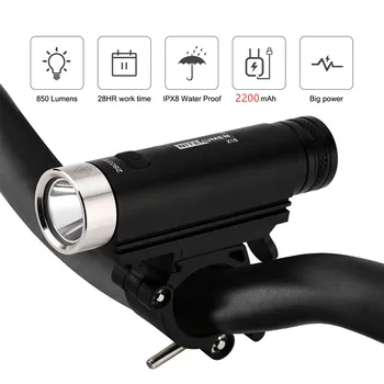 Нов XM-L2 LED Bike Front Bicycle Light Акумулаторна фенерче водоустойчив МТБ на прожекторите с батерия 2200mAh 18650