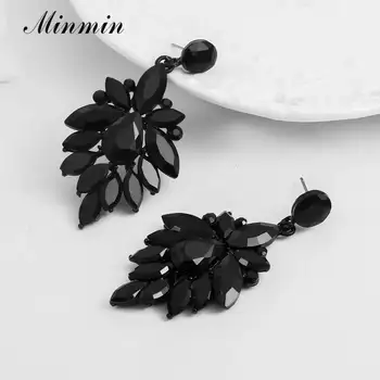 Minmin Black Marquise Кристал Капка Earrings Jewelry Women Small Сладко Парти, абитуриентски бал обеци, дамски модни корейски аксесоари EH1712