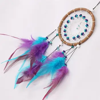 Нов лилаво перо занаяти Ловец на сънища камбанките ръчно изработени Индийски Ловец на сънища мрежа за стенен колата домашен интериор подарък