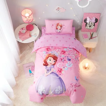 Розова Принцеса София одеяло комплект постелки размер на креватчета за момичета, Детски 120*150 см пухени завивки от памук, кувертюри деца 3D