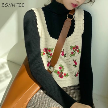 Пуловер жилетка жени укороченная бродерии есен модерен корейски Femme цвете шик градинска Всички дрехи-мач ръкави Пролет момичета трико